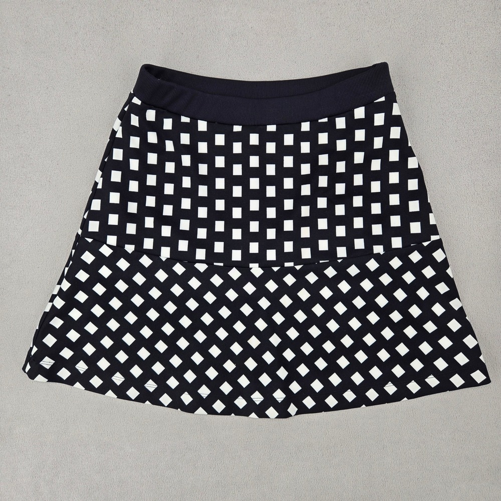 Geometric Square Print A-Line Mini Skirt Womens Black White Mod Retro Aesthetic
